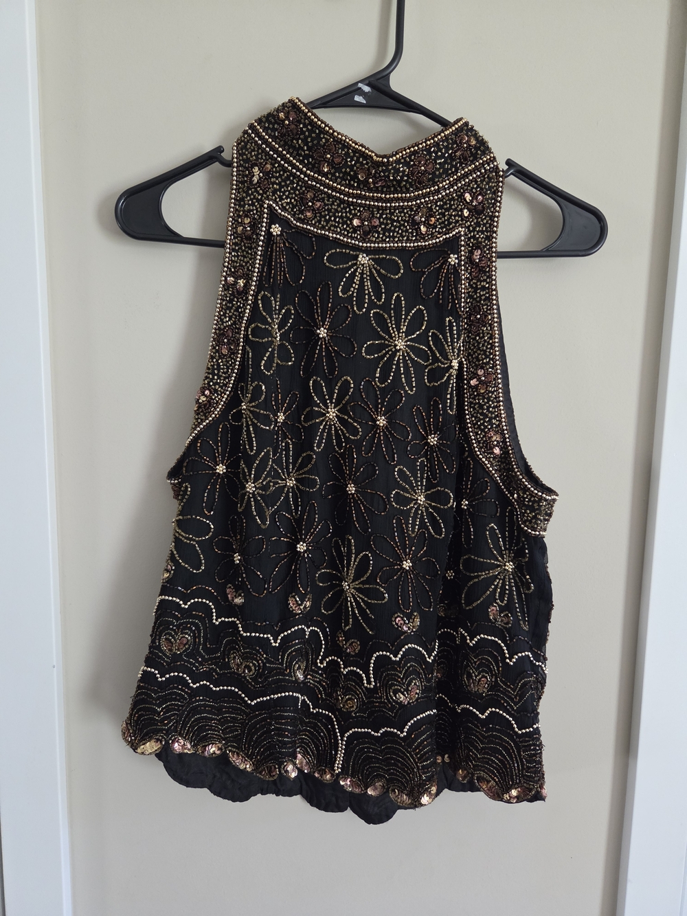 Pappell Boutique Evening Black Silk Beaded Embellished Top Size L